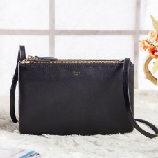 Sac bandoulière Celine Small Trio en cuir de veau noir