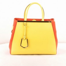 Sac moyen Fendi 2jours en cuir Ferrari jaune citron et cuir d'agneau pêche